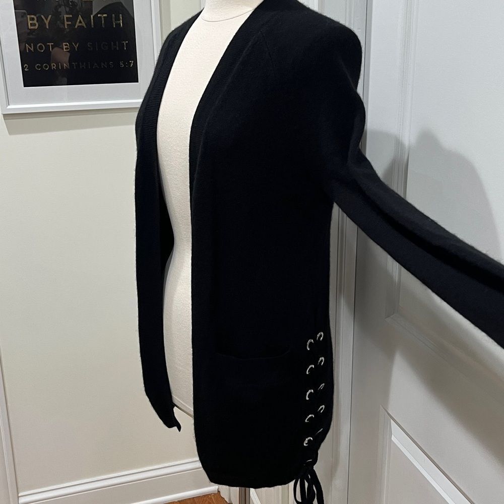 100%  Cashmere Sweater‎ Cardigan w/ Pockets by Aqua  Size XS Black Side lace up